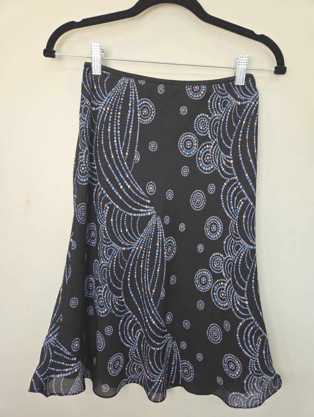 Liz Minelli Casual 90s Black Midi Skirt Graphic Dots Ruffle Hem 24-32